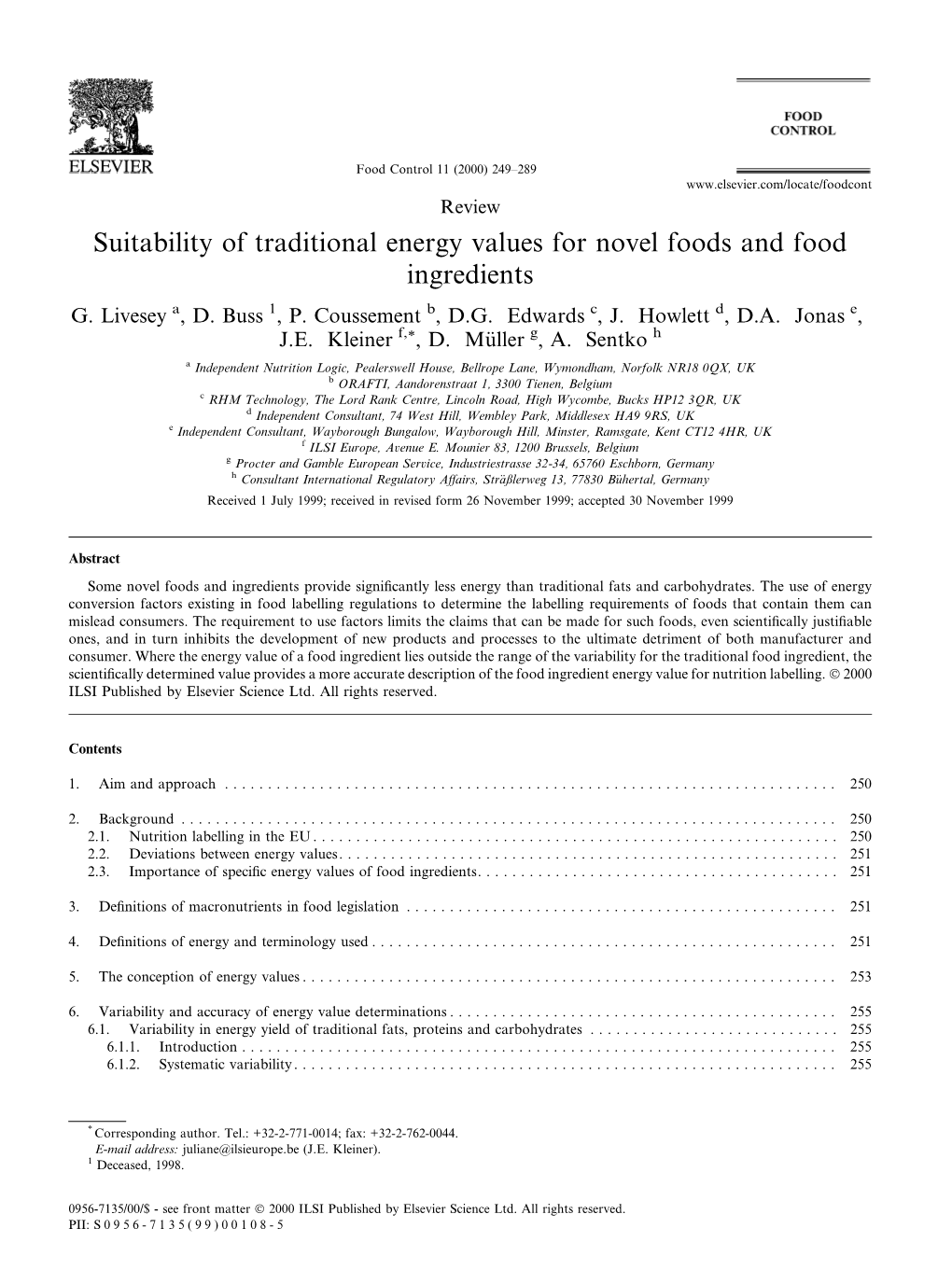 Suitability of Traditional Energy Values for Novel Foods and Food Ingredients G