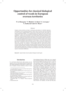 Opportunities for Classical Biological Control of Weeds in European Overseas Territories