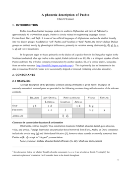 A Phonetic Description of Pashto Ellen O’Connor