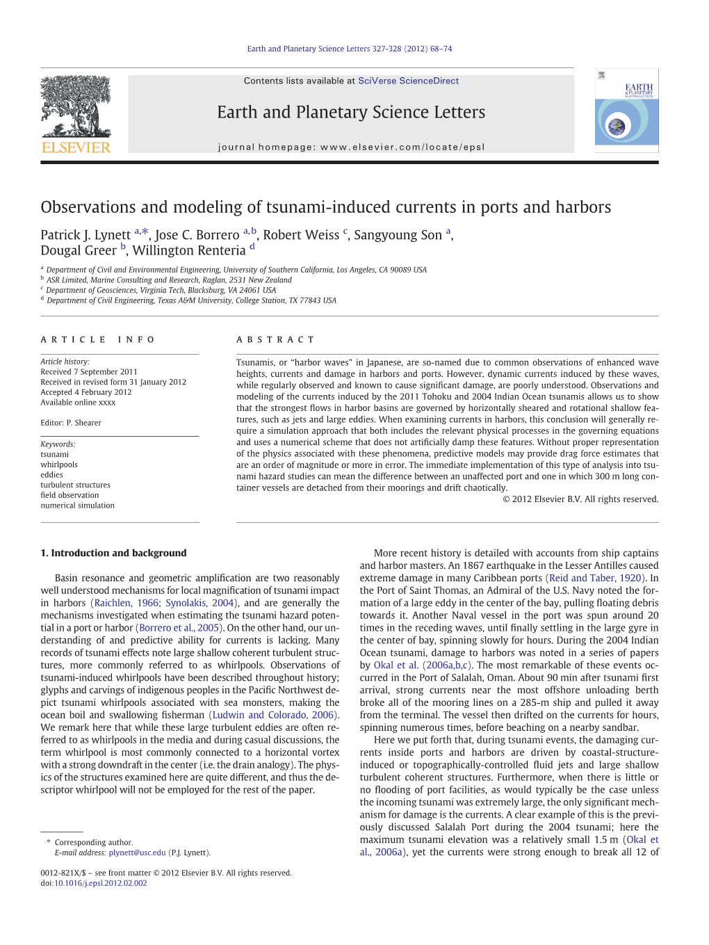 Observations and Modeling of Tsunami-Induced Currents in Ports and Harbors