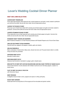 Levan's Wedding Cocktail Dinner Planner
