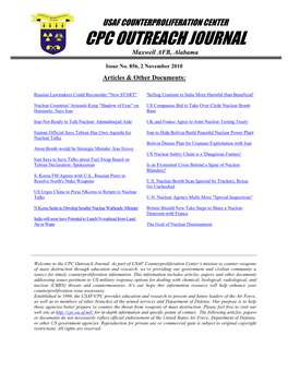 USAF Counterproliferation Center Outreach Journal #856