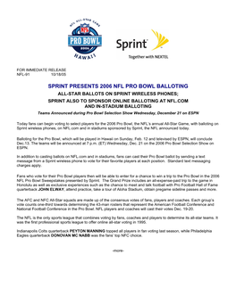 Sprint Presents 2006 Nfl Pro Bowl Balloting