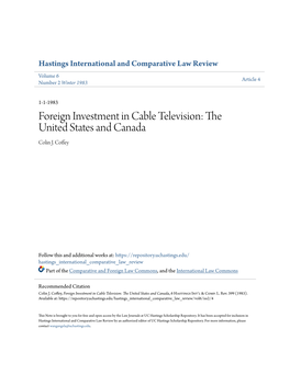 Foreign Investment in Cable Television: the United States and Canada Colin J