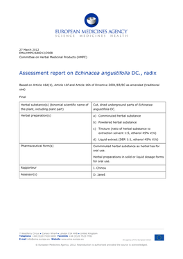 Assessment Report on Echinacea Angustifolia DC., Radix