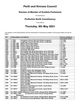 Perth and Kinross Council Thursday, 6Th May 2021