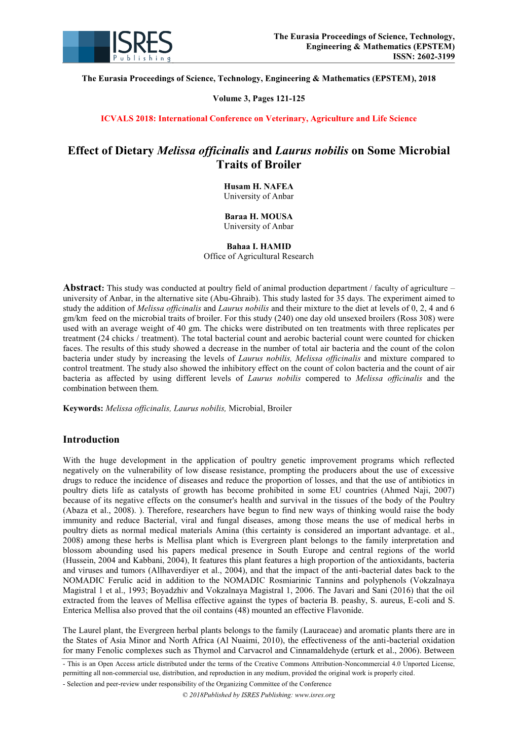 Effect of Dietary Melissa Officinalis and Laurus Nobilis on Some Microbial Traits of Broiler