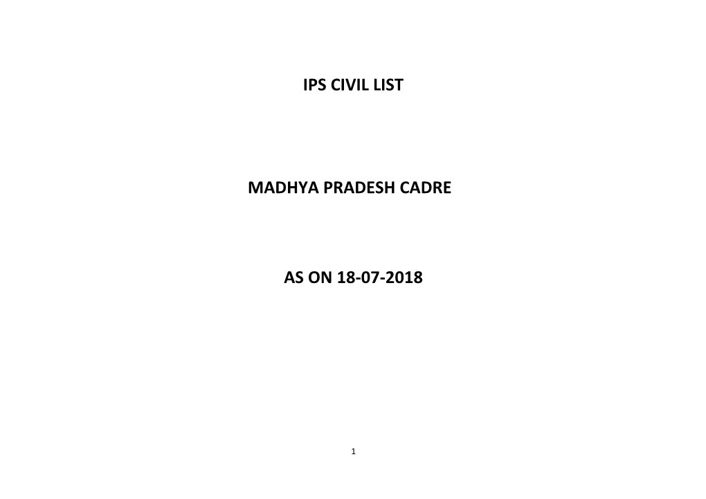 Ips Civil List Madhya Pradesh Cadre As on 18-07-2018
