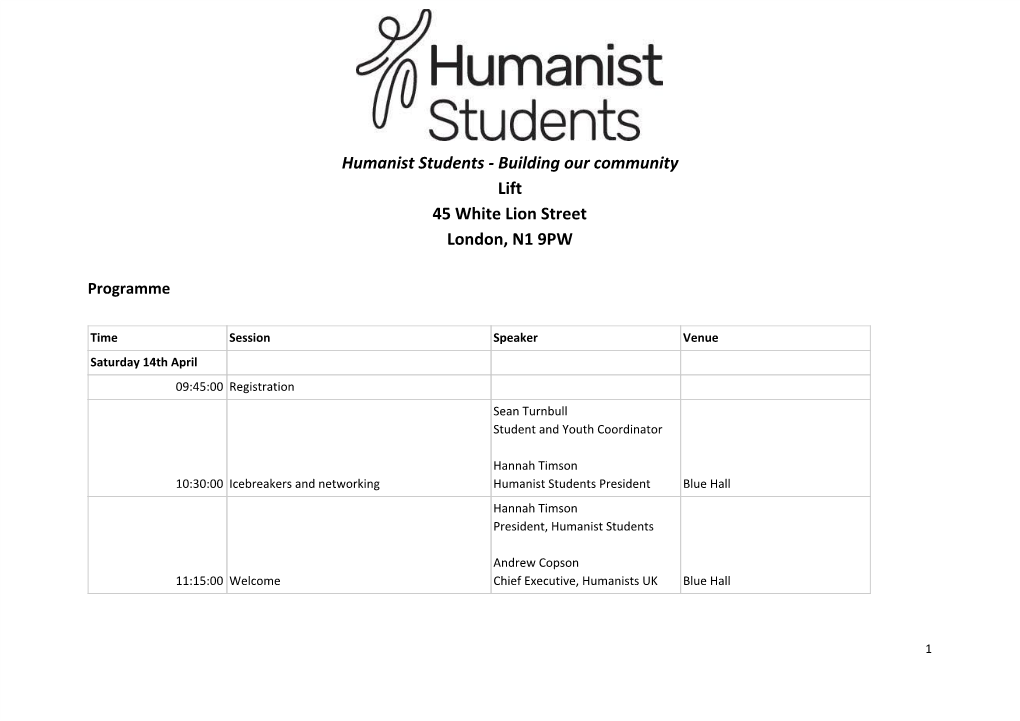 Humanist Students - Building Our Community Lift 45 White Lion Street London, N1 9PW