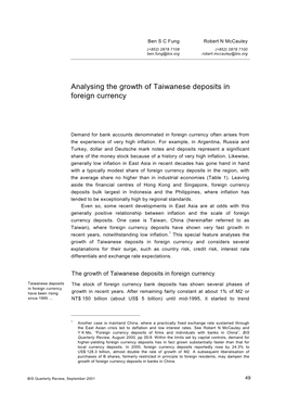 Analysing the Growth of Taiwanese Deposits in Foreign Currency