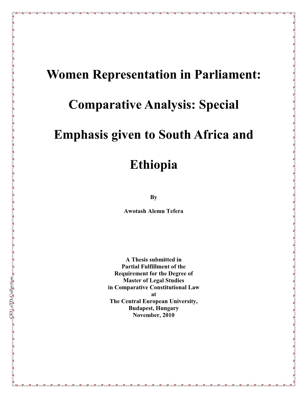Women Representation in Parliament: Comparative Analysis