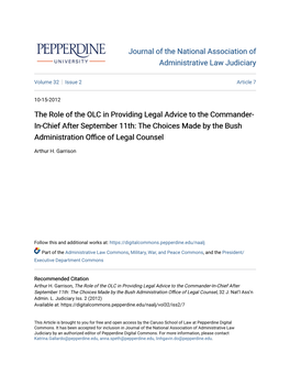 The Role of the OLC in Providing Legal Advice to the Commander-In-Chief After September 11Th