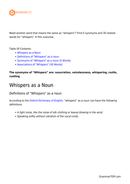 Whispers”? Find 5 Synonyms and 30 Related Words for “Whispers” in This Overview
