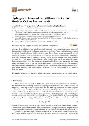 Hydrogen Uptake and Embrittlement of Carbon Steels in Various Environments