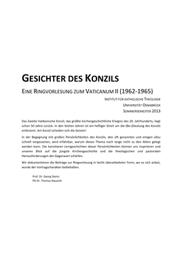 Gesichter Des Konzils Eine Ringvorlesung Zum Vaticanum Ii (1962-1965) Institut Für Katholische Theologie Universität Osnabrück Sommersemester 2013