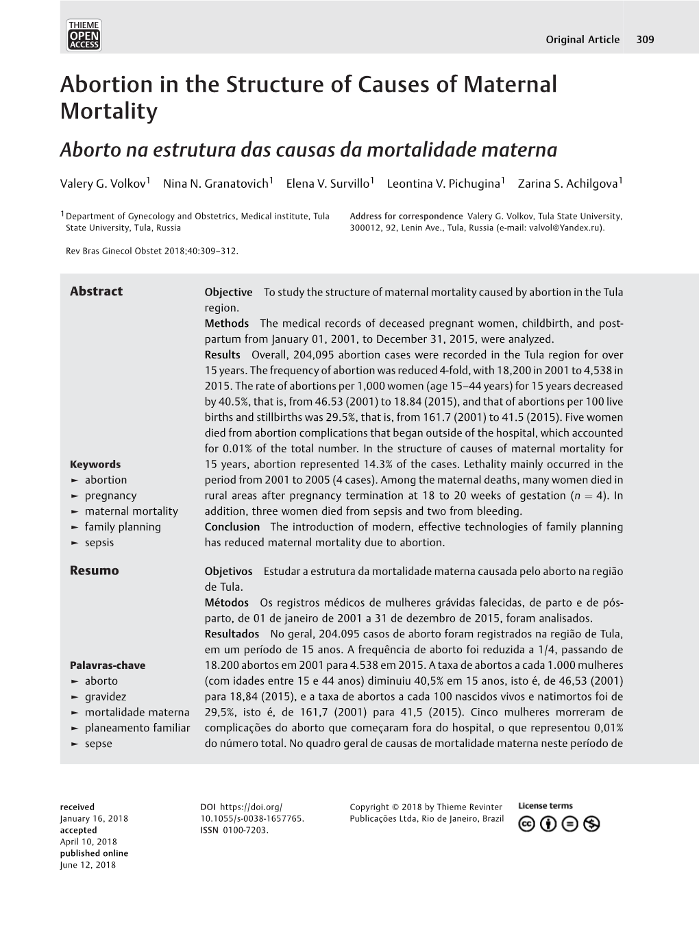 Abortion in the Structure of Causes of Maternal Mortality Aborto Na Estrutura Das Causas Da Mortalidade Materna