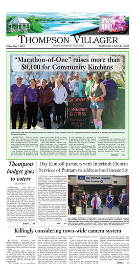 THOMPSON VILLAGER Friday, May 7, 2021 Serving Thompson Since 2005 Complimentary to Homes by Request