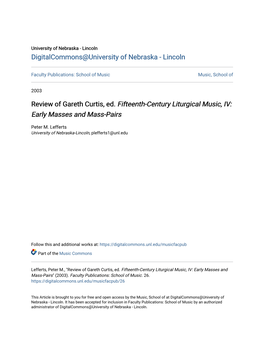 Review of Gareth Curtis, Ed. Fifteenth-Century Liturgical Music, IV: Early Masses and Mass-Pairs