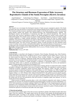 The Structure and Hormone Expression of Male Accessory Reproductive Glands of the Sunda Porcupine (Hystrix Javanica)