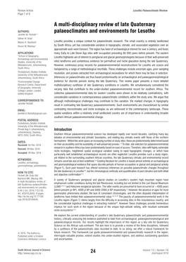 A Multi-Disciplinary Review of Late Quaternary AUTHORS: Palaeoclimates and Environments for Lesotho Jennifer M