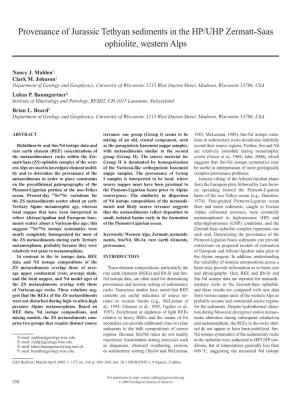 Provenance of Jurassic Tethyan Sediments in the HP/UHP Zermatt-Saas Ophiolite, Western Alps