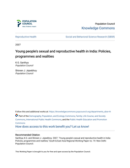 Young People's Sexual and Reproductive Health in India: Policies, Programmes and Realities