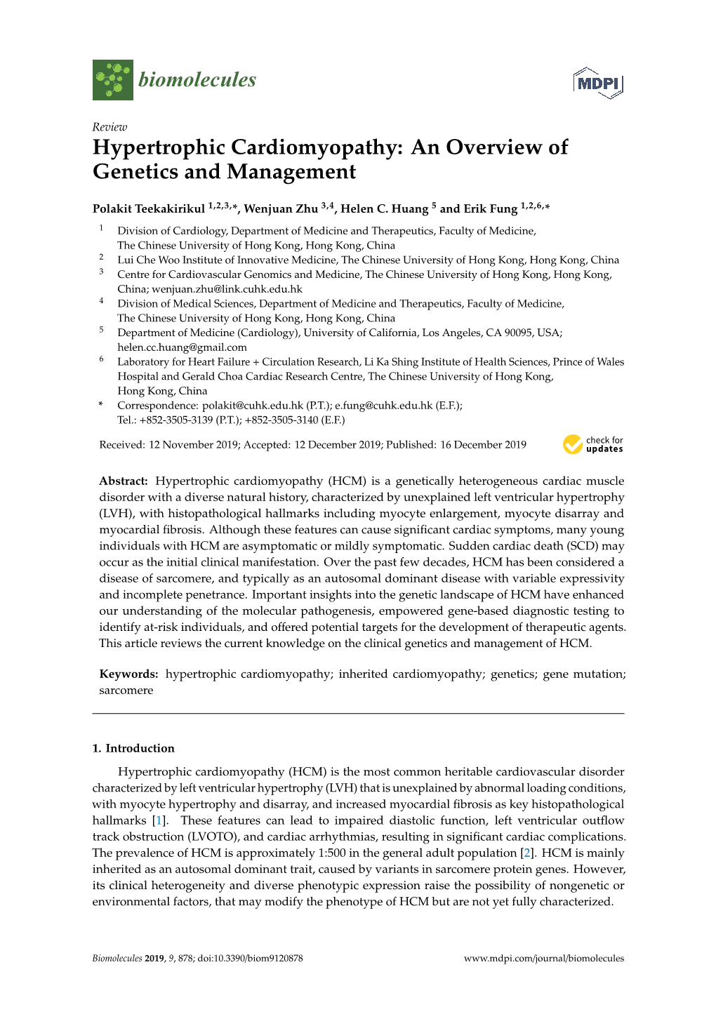 Hypertrophic Cardiomyopathy: an Overview of Genetics and Management