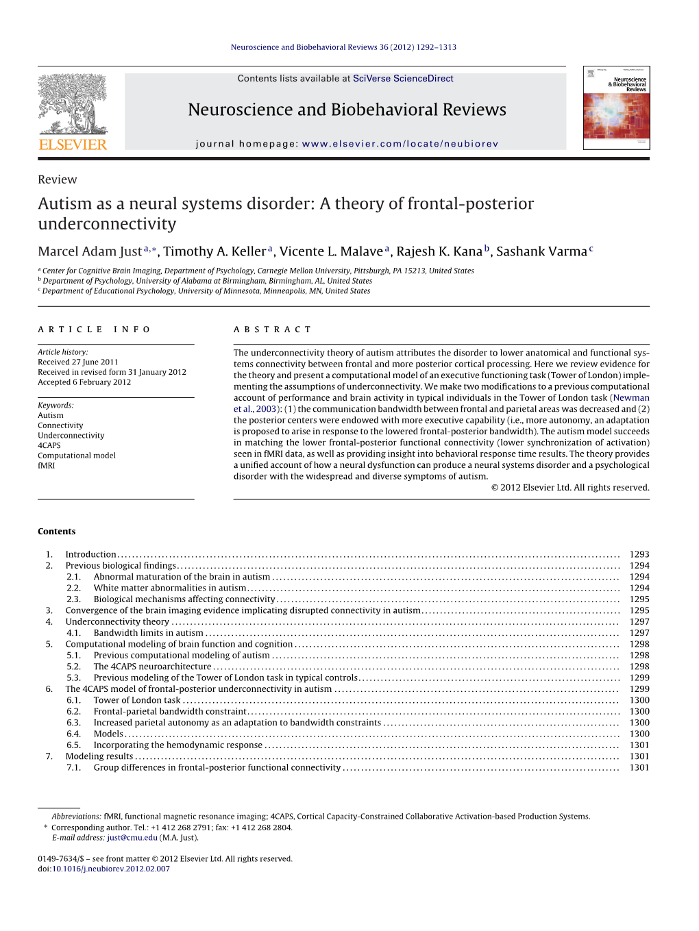 Autism As a Neural Systems Disorder: a Theory of Frontal-Posterior Underconnectivity