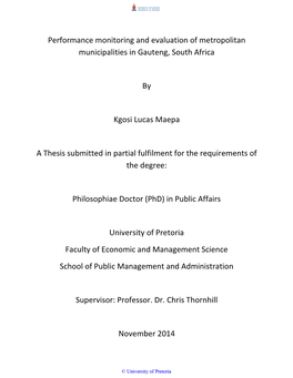 Performance Monitoring and Evaluation of Metropolitan Municipalities in Gauteng, South Africa