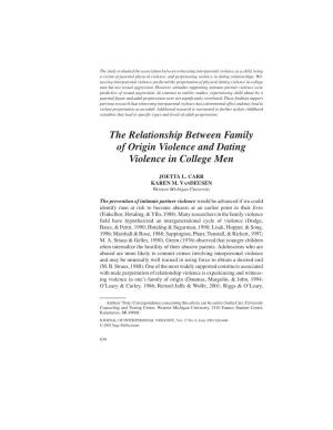 The Relationship Between Family of Origin Violence and Dating Violence in College Men