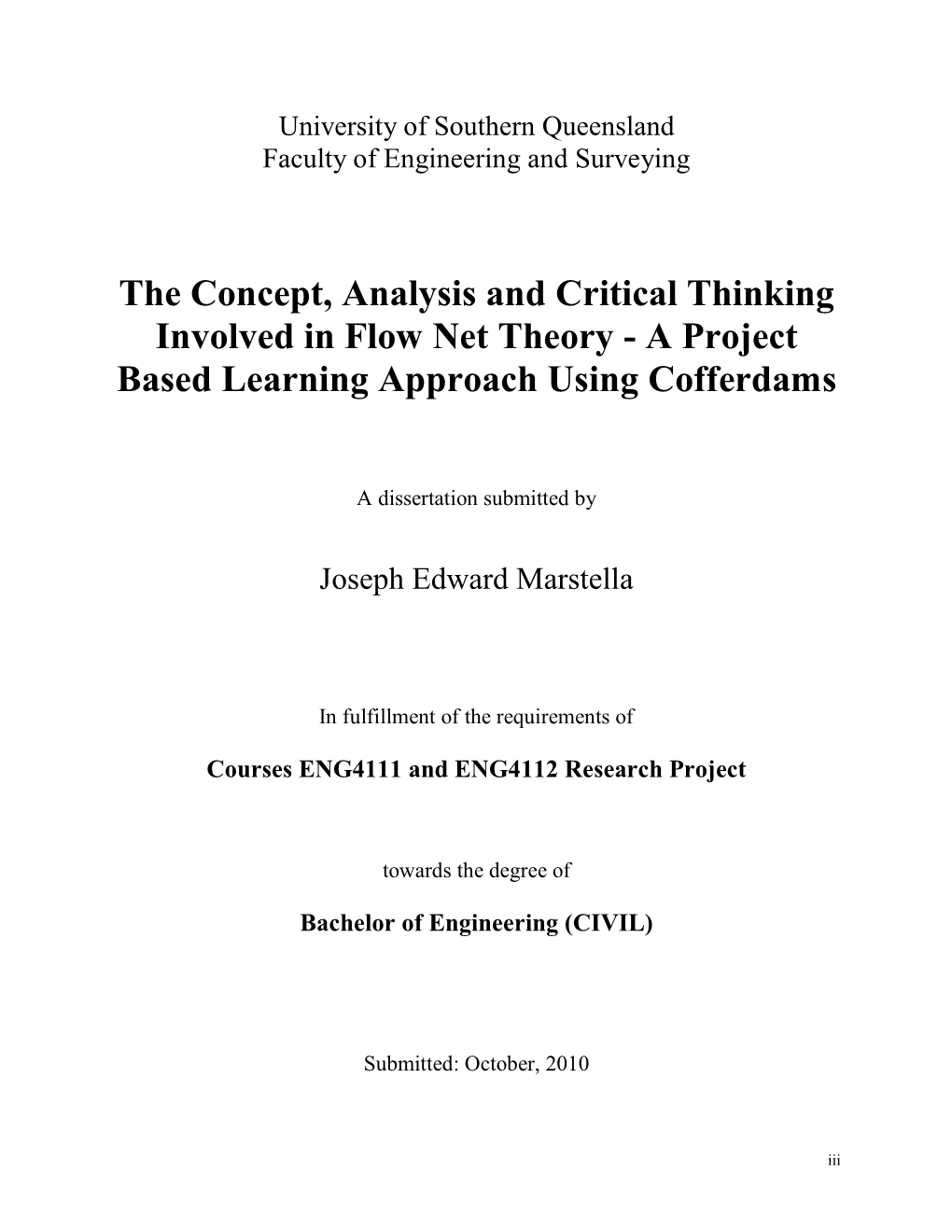 The Concept, Analysis and Critical Thinking Involved in Flow Net Theory - a Project Based Learning Approach Using Cofferdams