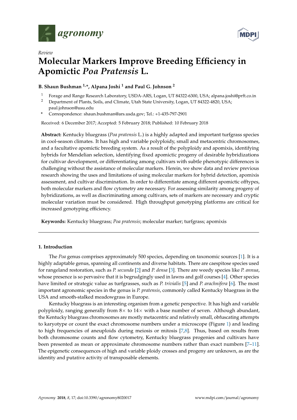 Molecular Markers Improve Breeding Efficiency in Apomictic Poa Pratensis L