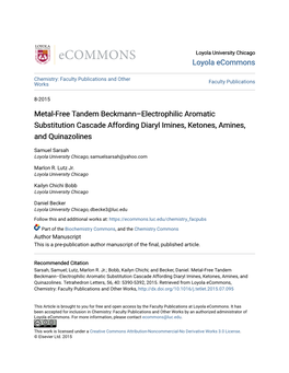 Metal-Free Tandem Beckmann–Electrophilic Aromatic Substitution Cascade Affording Diaryl Imines, Ketones, Amines, and Quinazolines