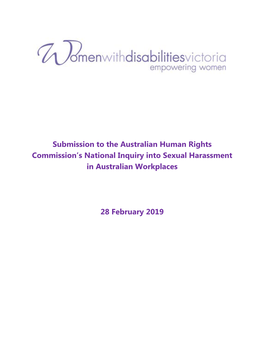 Submission to the Australian Human Rights Commission’S National Inquiry Into Sexual Harassment in Australian Workplaces
