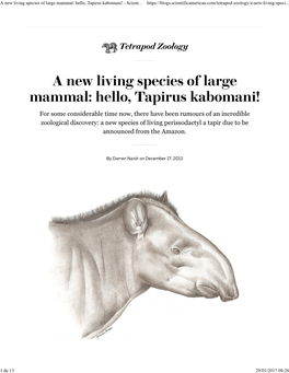 A New Living Species of Large Mammal: Hello, Tapirus Kabomani! - Scient