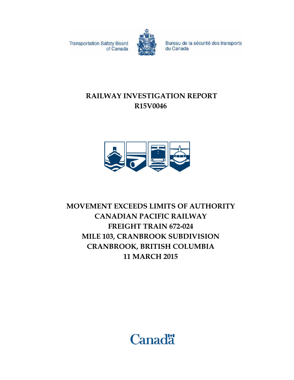 Railway Investigation Report R15v0046