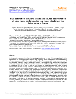 Flux Estimation, Temporal Trends and Source Determination of Trace Metal Contamination in a Major Tributary of the Seine Estuary, France