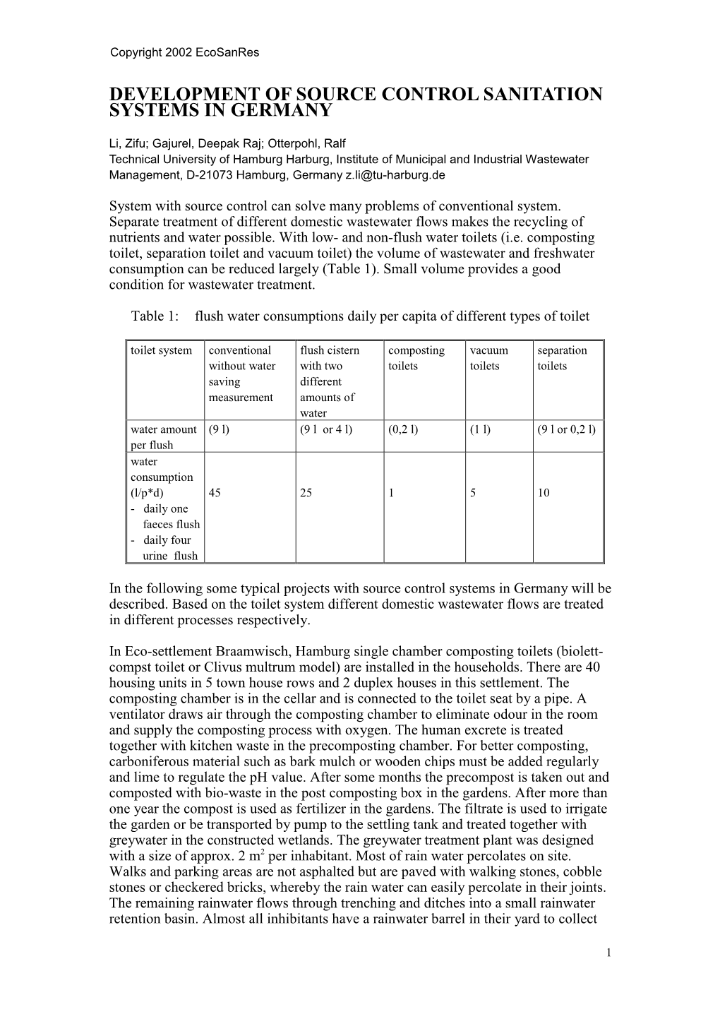 Introduction to the Development of Ecological Sanitation Systems In