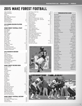 2015 Wake Forest Football Table of Contents