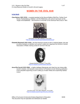 3-10 Women in the Civil War 1 of 7 a Living Resource Guide to Lincoln's Life and Legacy