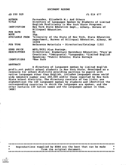 Directory of Languages Spoken by Students of Limited English Proficiency in New York State Programs