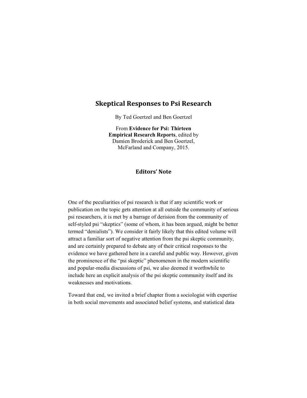 Skeptical Responses to Psi Research