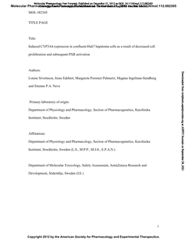 MOL #82305 TITLE PAGE Title: Induced CYP3A4 Expression In