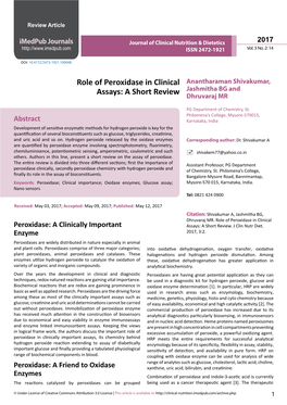 Role of Peroxidase in Clinical Assays: a Short Review