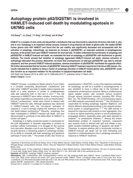 SQSTM1 Is Involved in HAMLET-Induced Cell Death by Modulating Apotosis in U87MG Cells