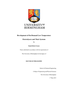 Development of On-Demand Low Temperature Electrolysers and Their Systems