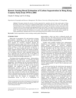 Remote Sensing-Based Estimation of Carbon Sequestration in Hong Kong Country Parks from 1978 to 2004 Claudio O