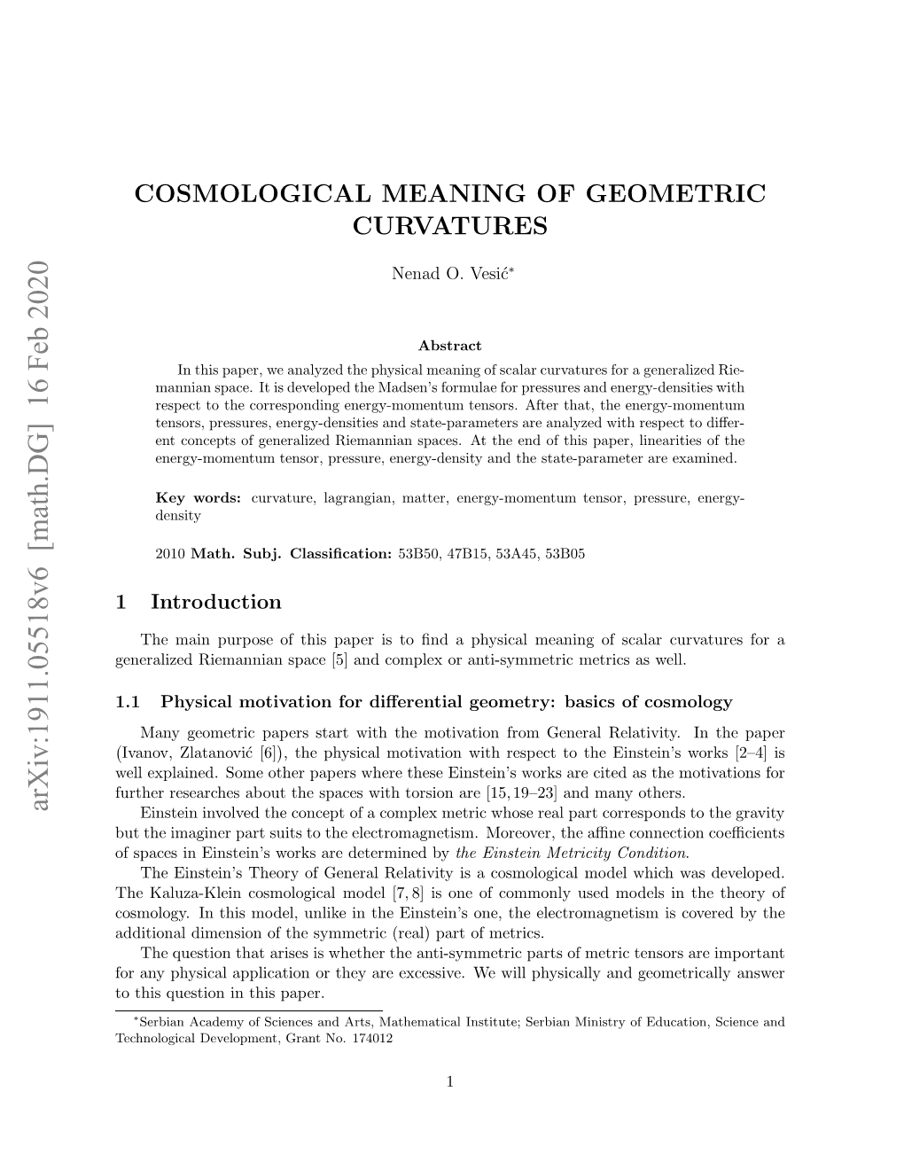 Cosmological Meaning of Geometric Curvatures