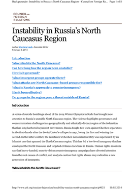 Instability in Russia's North Caucasus Region