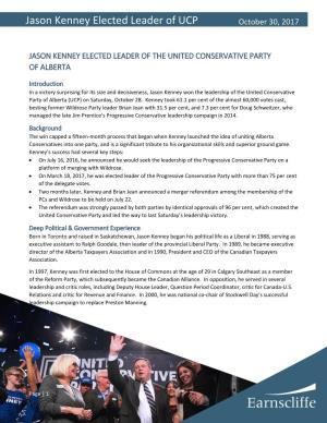 Jason Kenney Elected Leader of UCP October 30, 2017